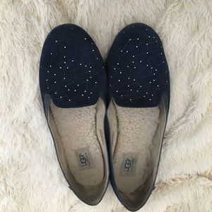 Constellation navy blue and silver Ugg shoes.